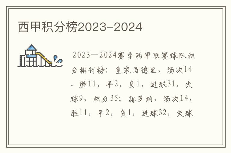 西甲积分榜2023-2024
