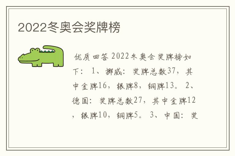 2022冬奥会奖牌榜