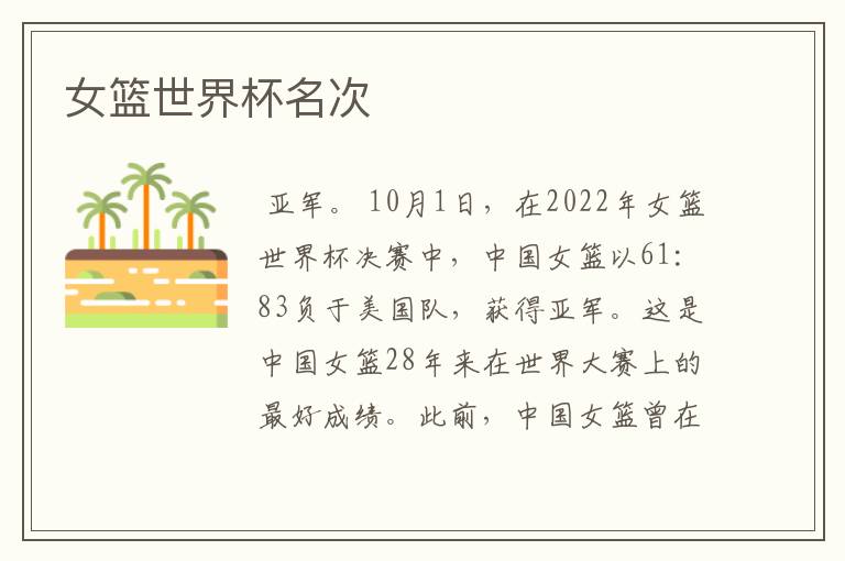 女篮世界杯名次