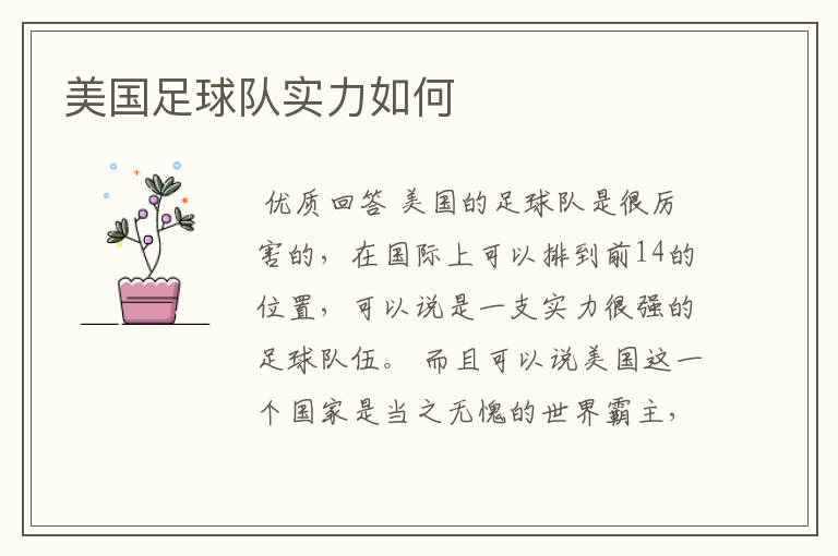美国足球队实力如何