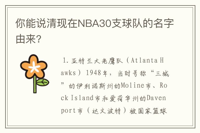 你能说清现在NBA30支球队的名字由来?
