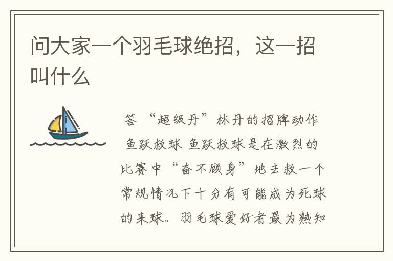 问大家一个羽毛球绝招,这一招叫什么