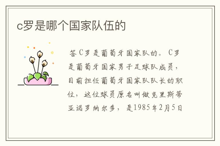 c罗是哪个国家队伍的