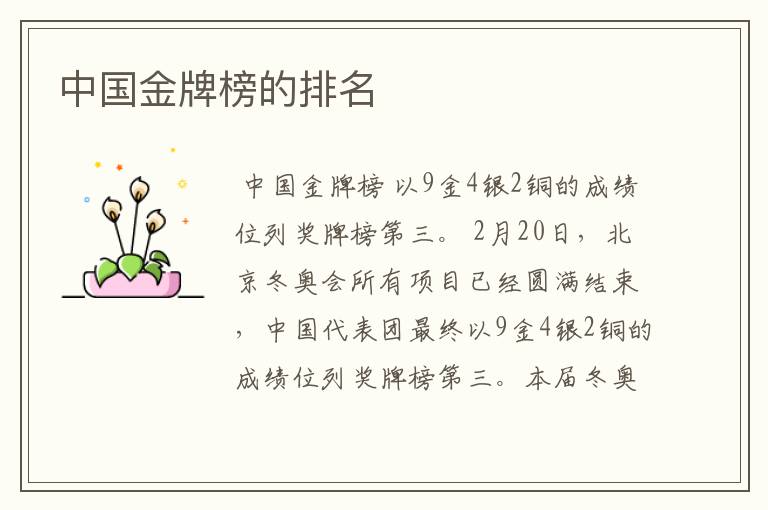中国金牌榜的排名