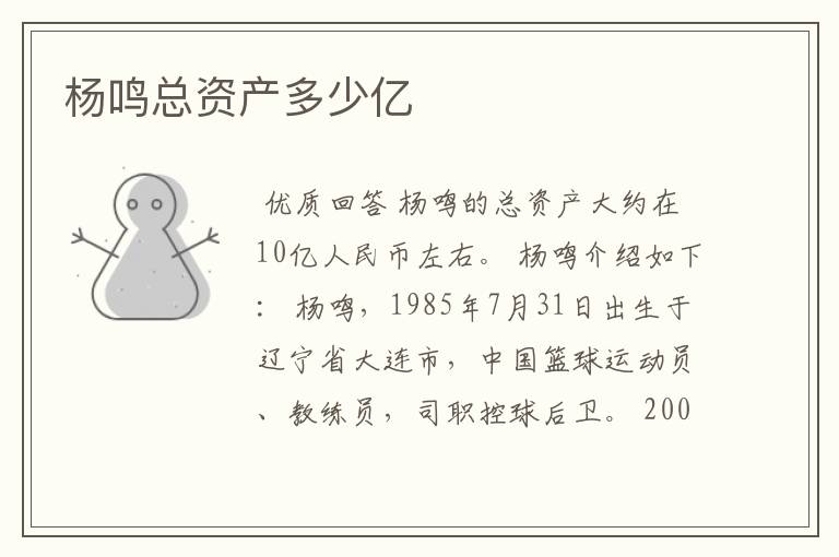 杨鸣总资产多少亿