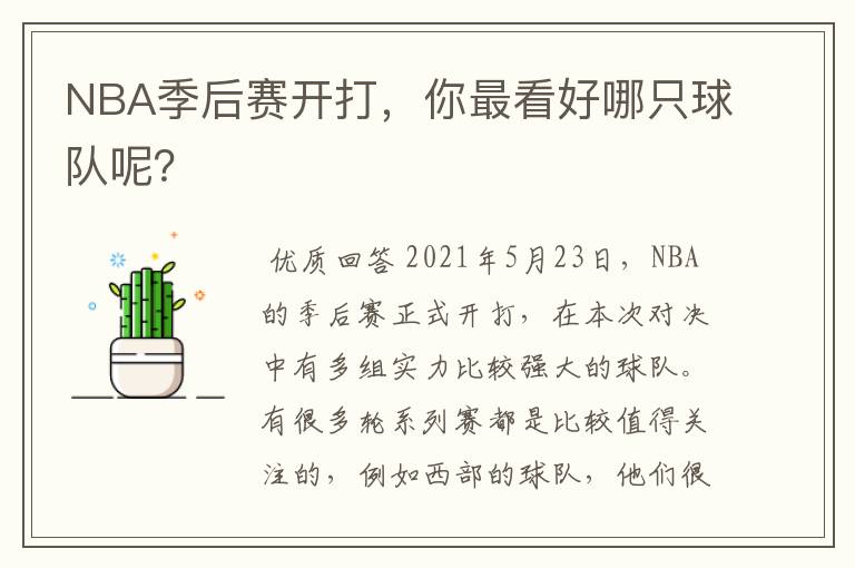 NBA季后赛开打,你最看好哪只球队呢?