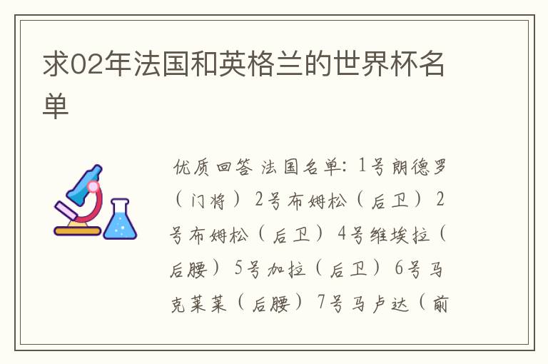 求02年法国和英格兰的世界杯名单