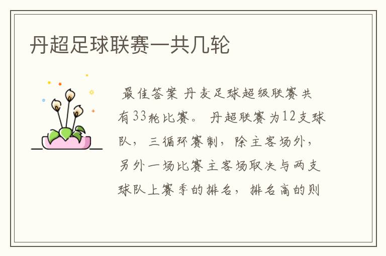 丹超足球联赛一共几轮