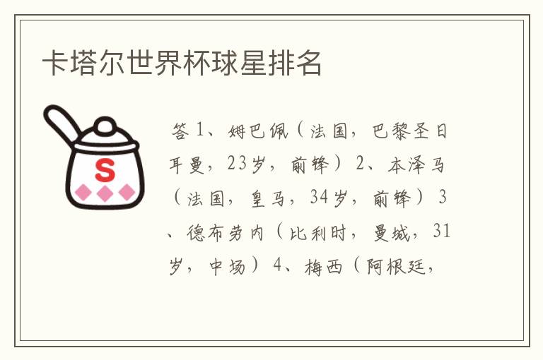 卡塔尔世界杯球星排名
