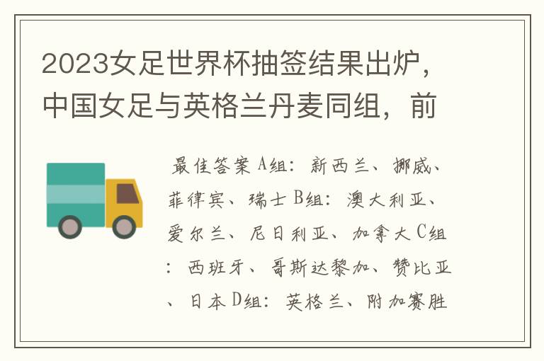 2023女足世界杯抽签结果出炉,中国女足与英格兰丹麦同组,前景如何?
