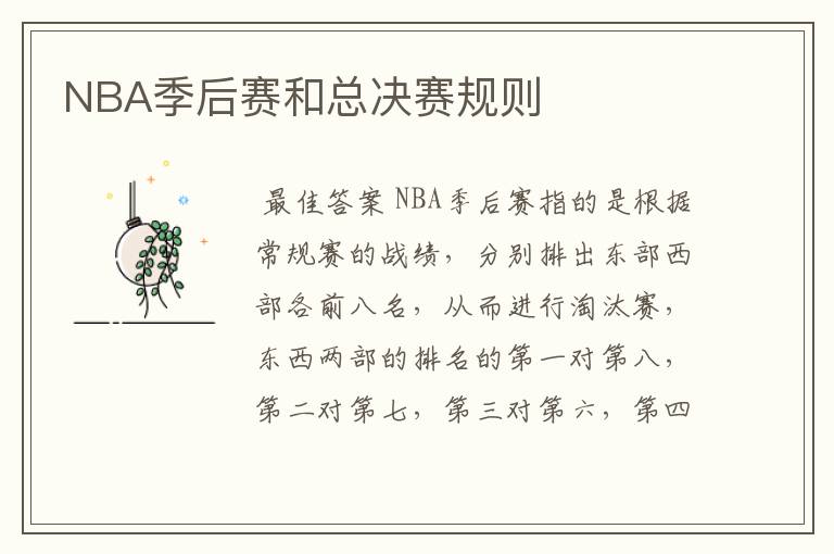 NBA季后赛和总决赛规则