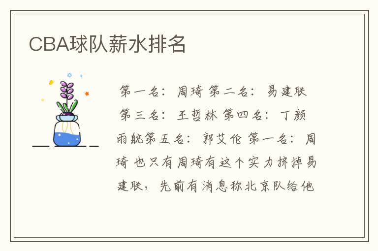 CBA球队薪水排名