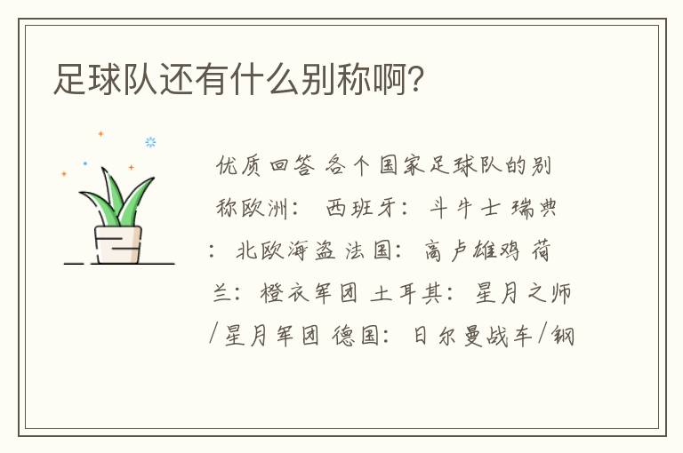 足球队还有什么别称啊?