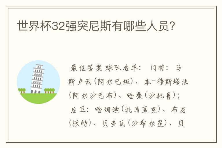 世界杯32强突尼斯有哪些人员?