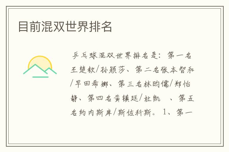 目前混双世界排名