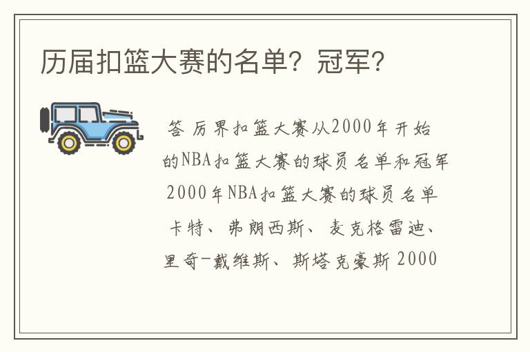 历届扣篮大赛的名单?冠军?
