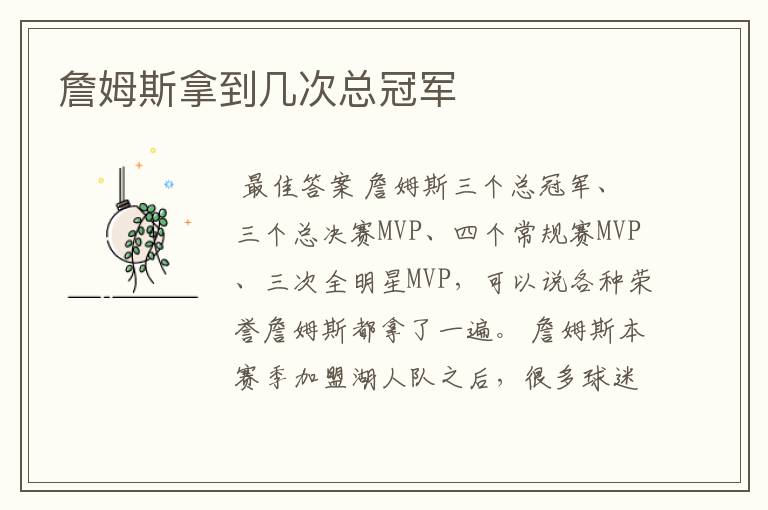 詹姆斯拿到几次总冠军