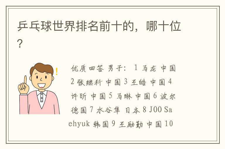 乒乓球世界排名前十的,哪十位?