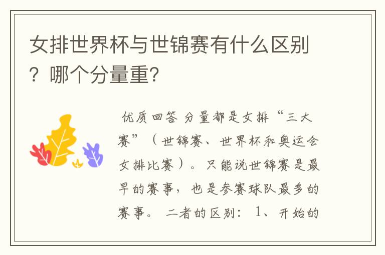 女排世界杯与世锦赛有什么区别?哪个分量重?
