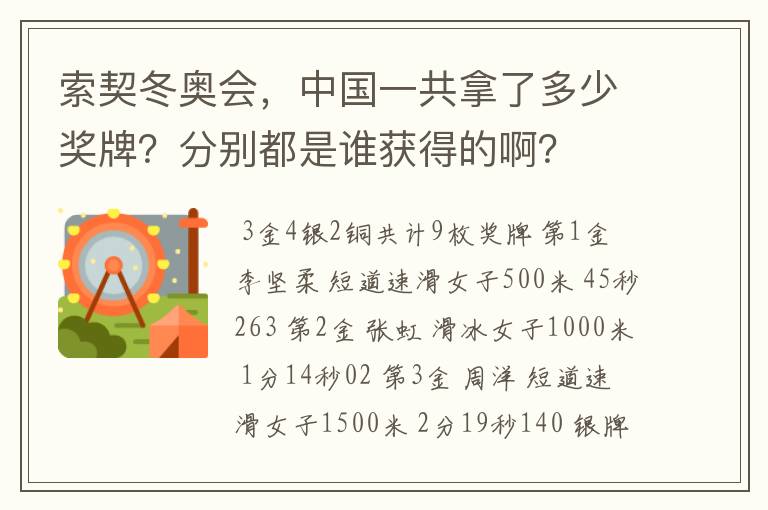 索契冬奥会,中国一共拿了多少奖牌?分别都是谁获得的啊?