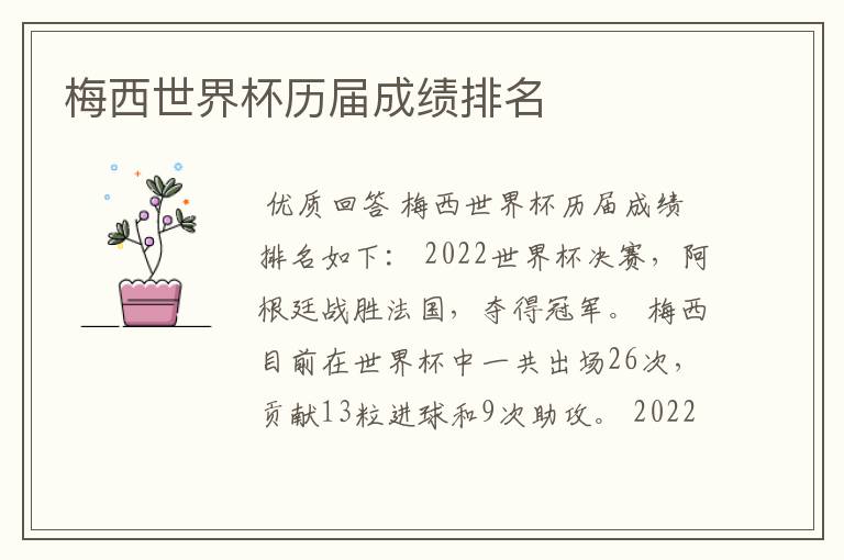 梅西世界杯历届成绩排名