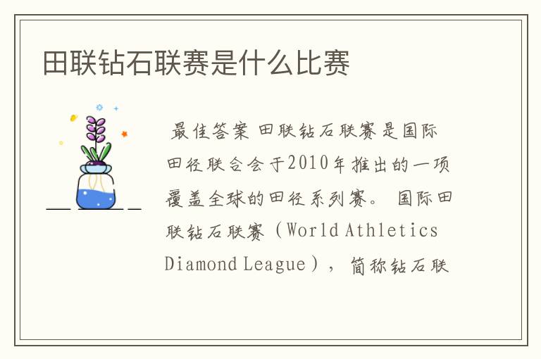田联钻石联赛是什么比赛