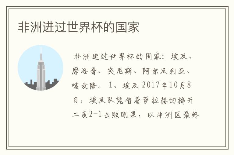 非洲进过世界杯的国家