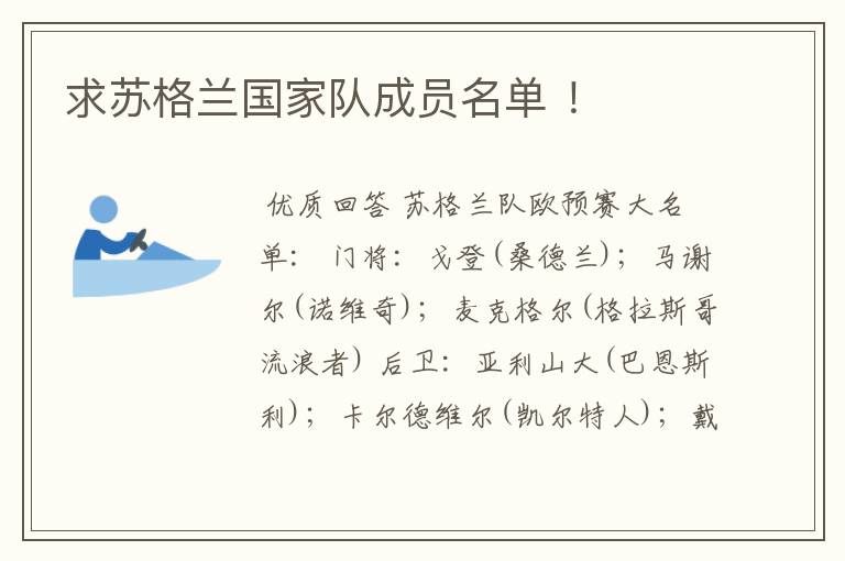 求苏格兰国家队成员名单 !