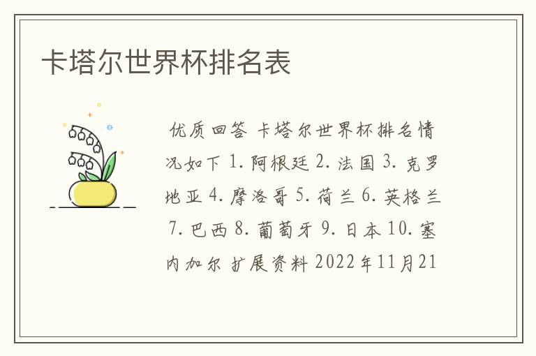 卡塔尔世界杯排名表