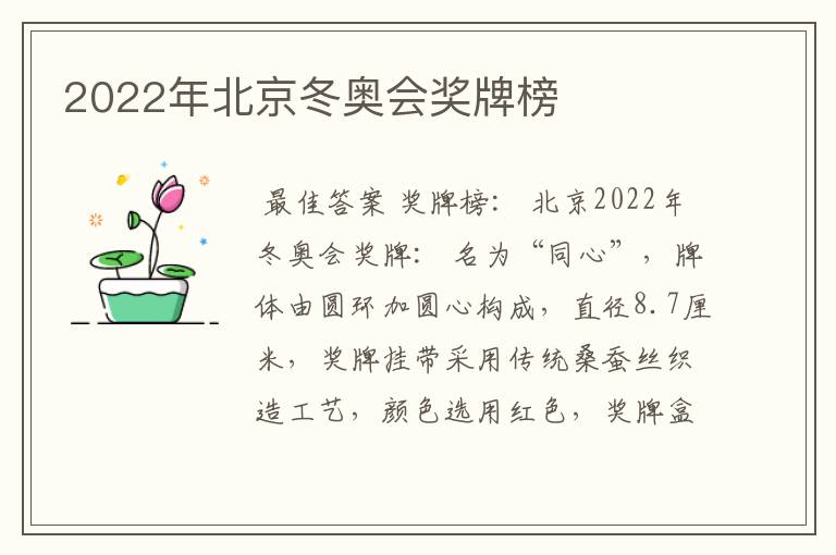 2022年北京冬奥会奖牌榜