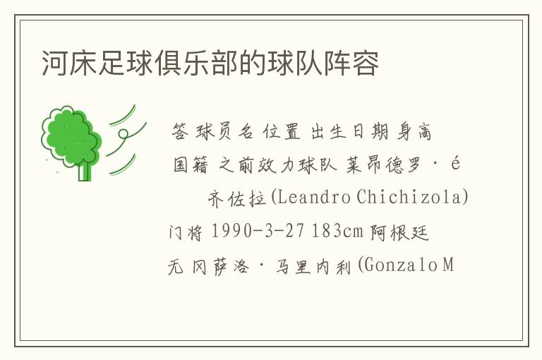 河床足球俱乐部的球队阵容