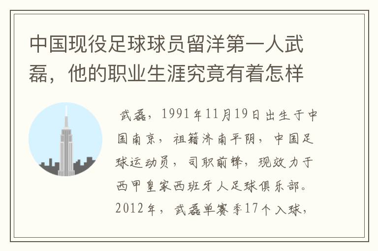 中国现役足球球员留洋第一人武磊,他的职业生涯究竟有着怎样的辉煌成就?
