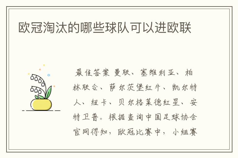 欧冠淘汰的哪些球队可以进欧联