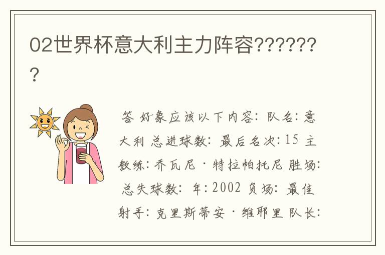 02世界杯意大利主力阵容???????