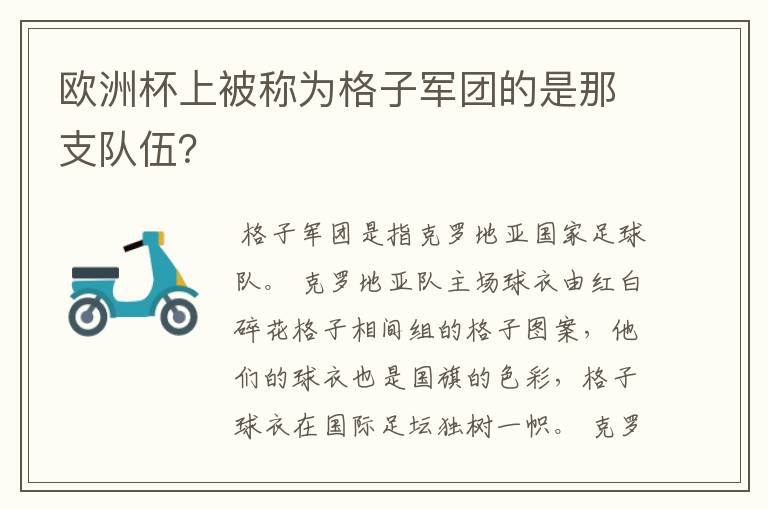 欧洲杯上被称为格子军团的是那支队伍？