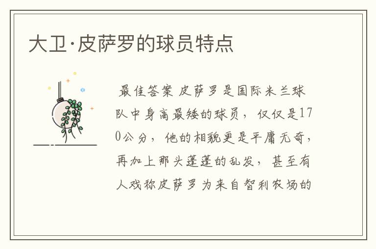 大卫·皮萨罗的球员特点