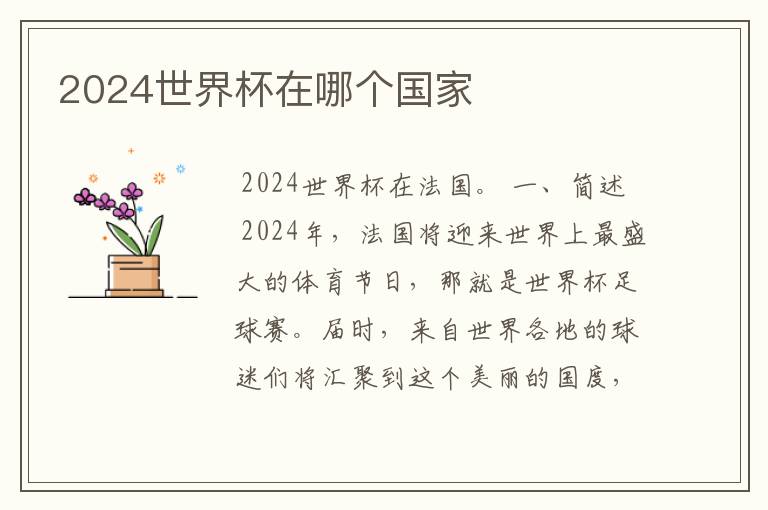 2024世界杯在哪个国家