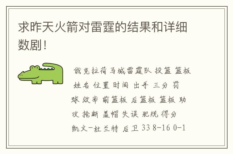 求昨天火箭对雷霆的结果和详细数剧!