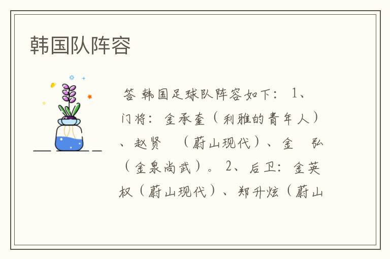 韩国队阵容