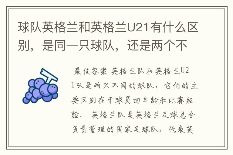 球队英格兰和英格兰U21有什么区别,是同一只球队,还是两个不同的球队