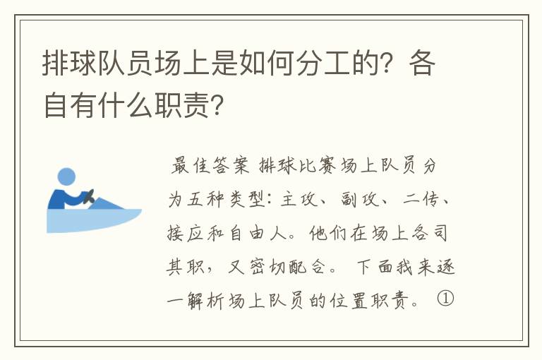 排球队员场上是如何分工的?各自有什么职责?