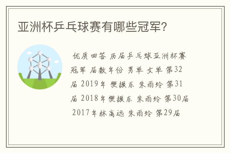 亚洲杯乒乓球赛有哪些冠军?