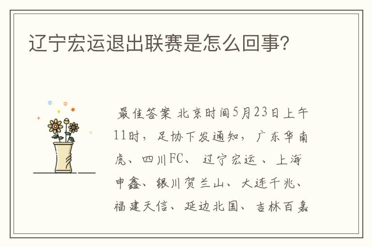 辽宁宏运退出联赛是怎么回事?