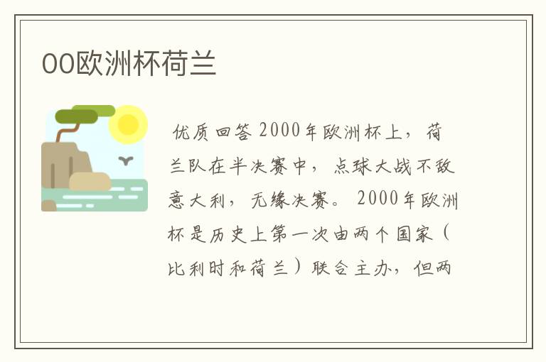 00欧洲杯荷兰