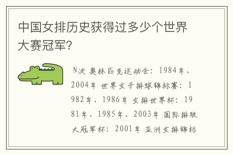 中国女排历史获得过多少个世界大赛冠军?