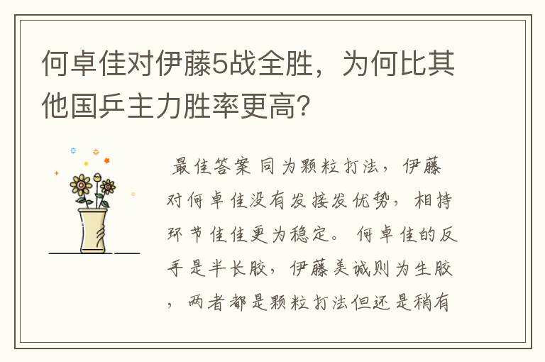 何卓佳对伊藤5战全胜，为何比其他国乒主力胜率更高？