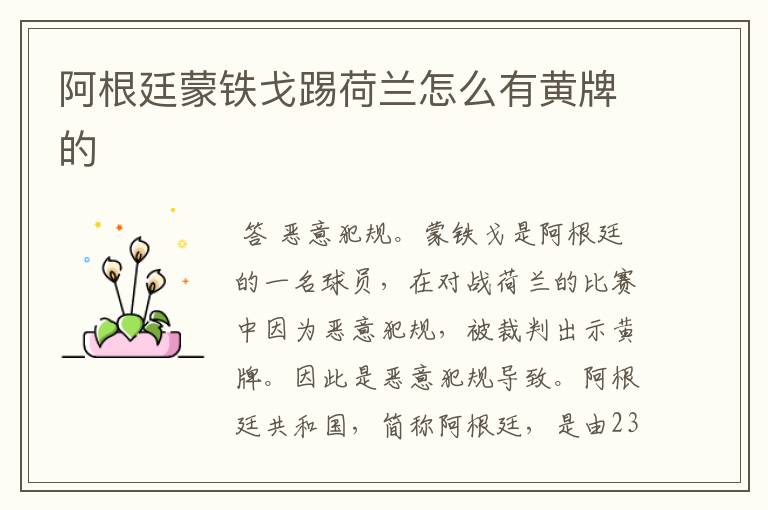 阿根廷蒙铁戈踢荷兰怎么有黄牌的