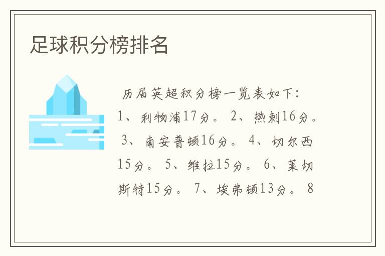足球积分榜排名