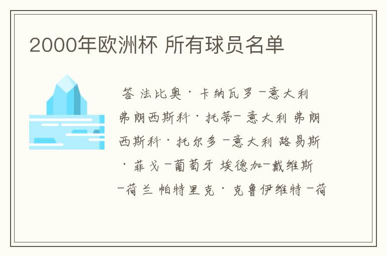 2000年欧洲杯 所有球员名单