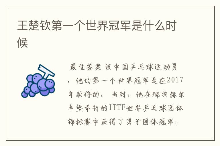 王楚钦第一个世界冠军是什么时候